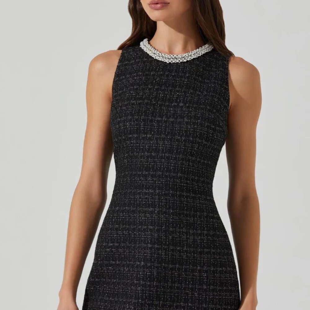 Althea Tweed Pearl Collar Mini Dress